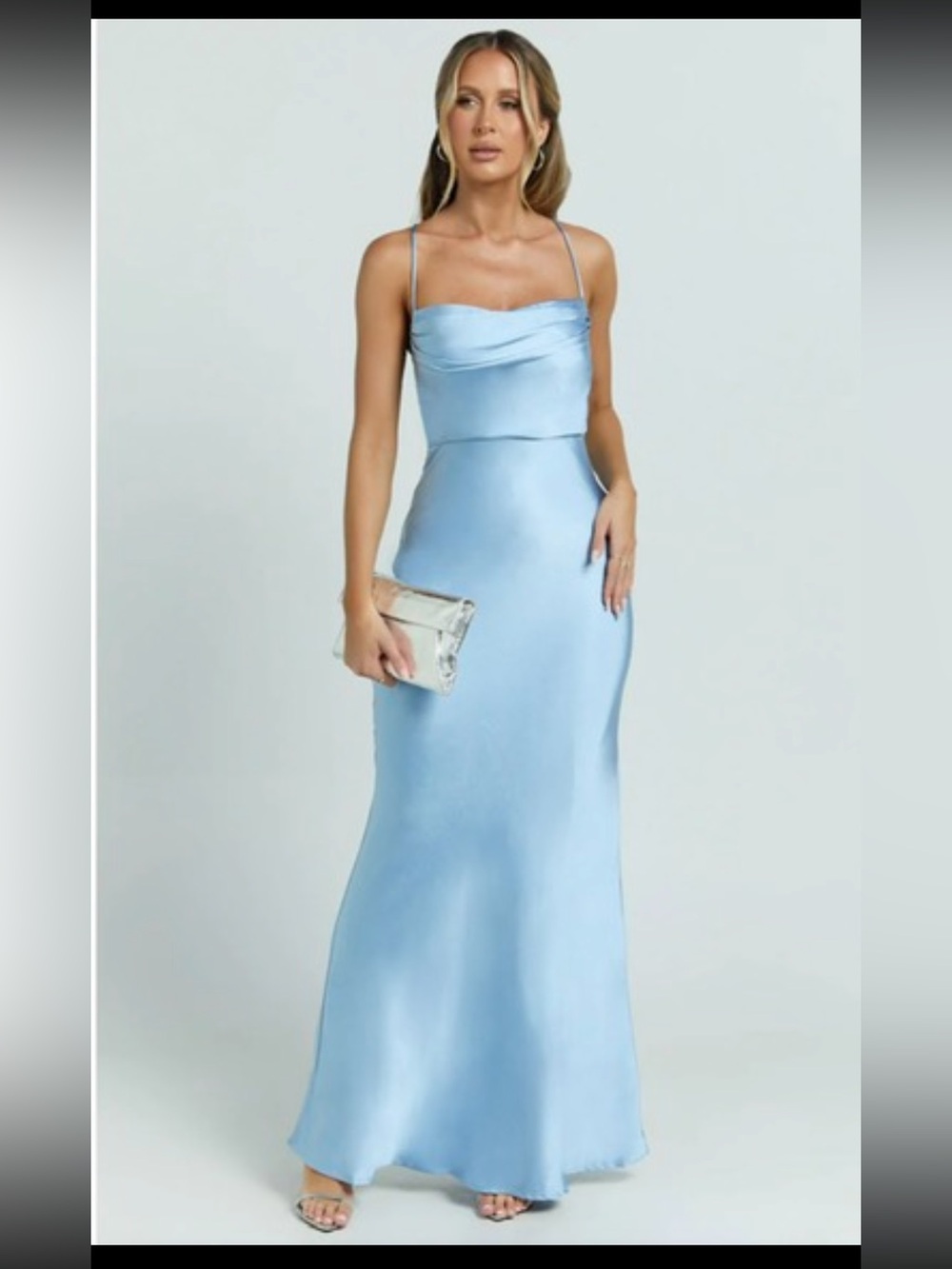 Showpo Strapless Light Blue Satin Dress - Picture 5 of 11